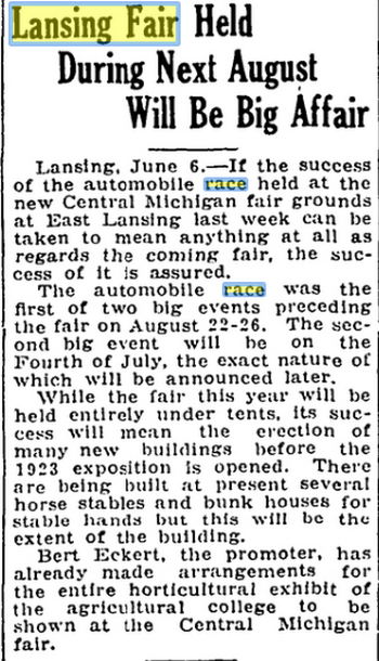 Lansing Fair (Central Michigan Fairgrounds) - June 1922